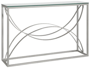 Lexington Artistica Home Ellipse Console Table - Hand Forged Iron Design With Sculptural Glass Top For Elegant Spaces Argento Wood 2234-966-46