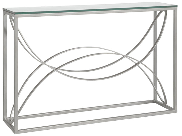 Lexington Artistica Home Ellipse Console Table - Hand Forged Iron Design With Sculptural Glass Top For Elegant Spaces Argento Wood 2234-966-46