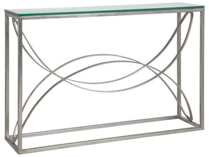 Lexington Artistica Home Ellipse Console Table - Hand Forged Iron Design With Sculptural Glass Top For Elegant Spaces Silver Leaf Wood 2234-966-47