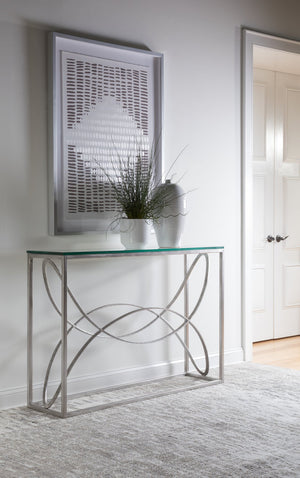 Lexington Artistica Home Ellipse Console Table - Hand Forged Iron Design With Sculptural Glass Top For Elegant Spaces Silver Leaf Wood 2234-966-47