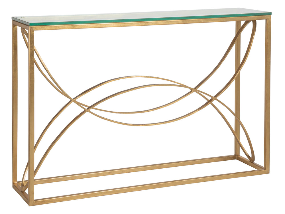 Lexington Artistica Home Ellipse Console Table - Hand Forged Iron Design With Sculptural Glass Top For Elegant Spaces Gold Leaf Wood 2234-966-48