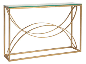 Lexington Artistica Home Ellipse Console Table - Hand Forged Iron Design With Sculptural Glass Top For Elegant Spaces Gold Leaf Wood 2234-966-48