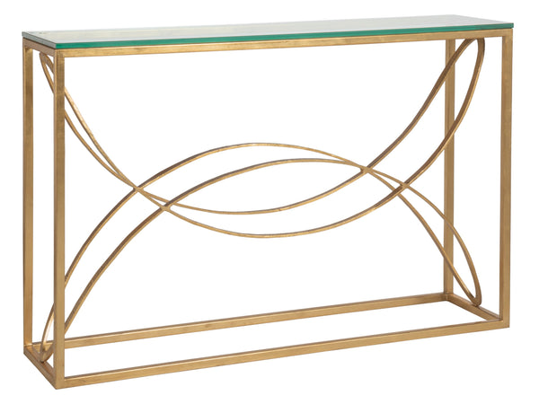 Lexington Artistica Home Ellipse Console Table - Hand Forged Iron Design With Sculptural Glass Top For Elegant Spaces Gold Leaf Wood 2234-966-48