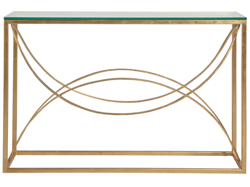 Lexington Artistica Home Ellipse Console Table - Hand Forged Iron Design With Sculptural Glass Top For Elegant Spaces Gold Leaf Wood 2234-966-48
