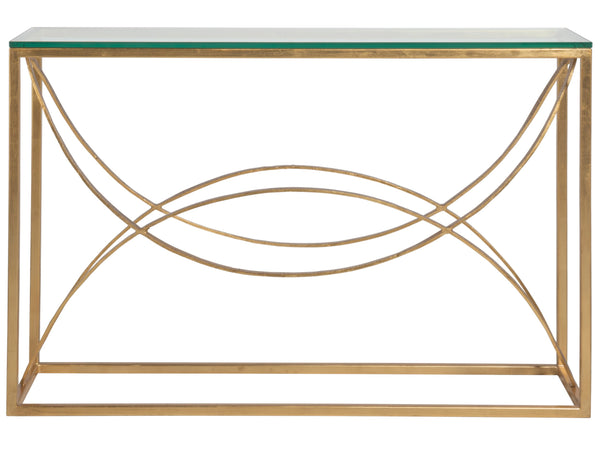 Lexington Artistica Home Ellipse Console Table - Hand Forged Iron Design With Sculptural Glass Top For Elegant Spaces Gold Leaf Wood 2234-966-48
