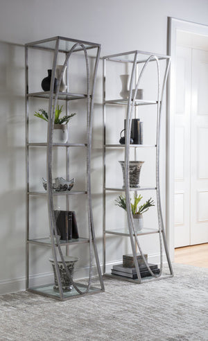 Lexington Artistica Home Ellipse Sculptural Modern Etagere - Hand Forged Iron Design With Exquisite Craftsmanship And Detail Silver Leaf Wood 2234-990-47