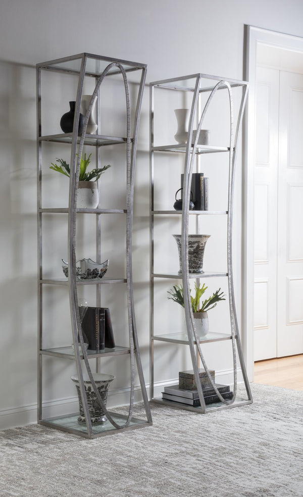 Lexington Artistica Home Ellipse Sculptural Modern Etagere - Hand Forged Iron Design With Exquisite Craftsmanship And Detail Silver Leaf Wood 2234-990-47