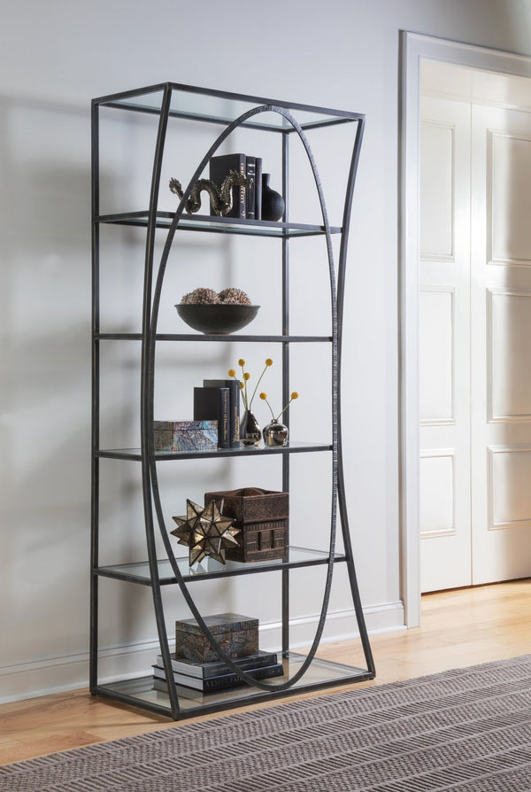 Lexington Artistica Home Ellipse Etagere - Hand Forged Iron Shelving Unit With Stunning Glass Tops For Sophisticated Spaces St. Laurent Wood 2234-991-44
