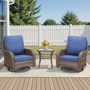 English Elm 3 Piece Outdoor Bistro Set Swivel Rocker Chairs Pe Rattan Wicker Patio Side Table Blue T3773P417375