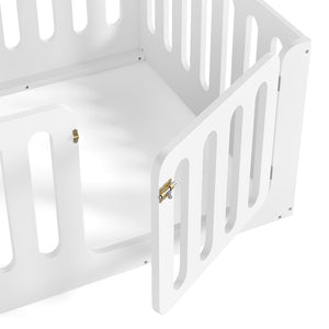 English Elm Twin Solid Pine Montessori Floor Bed with House Frame Door and Safety Fence Light White W5305P420632