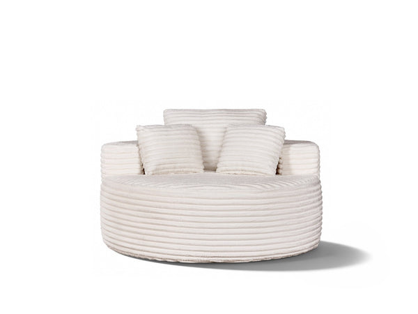 English Elm Round Modular Chenille Chaise Lounge Deep Seat Circular Sofa for Bedroom Living Room White W5527P461609