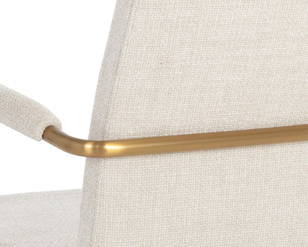 Sunpan Hilda Swivel Dining Armchair in Chic Chacha Cream with Gold Stainless Steel Legs for Stylish Dining