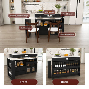 English Elm Kitchen Island Dining Set Marble Veneer Rotating Top Solid Wood Chairs Retro Modern White W2700S00120