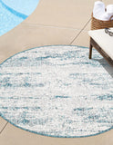 Unique Loom Outdoor Modern Cartago Machine Made Abstract Rug Teal, Ivory 10' 0" x 10' 0"