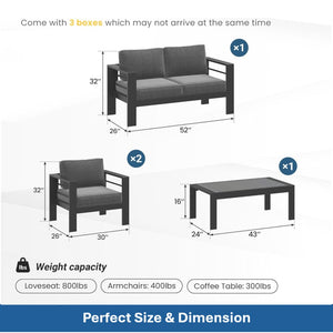 English Elm 4-piece Outdoor Aluminum Conversation Set with Deep Lounge Seating and Wpc Coffee Table Dark Grey B082S00089