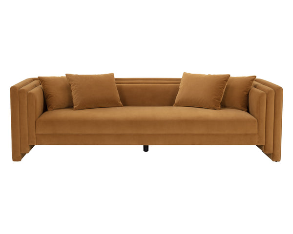 Sunpan Kira Sofa - Modern Elegance with Soft Geometric Lines, Durable Performance Fabric, Handcrafted Comfort Meg Gold