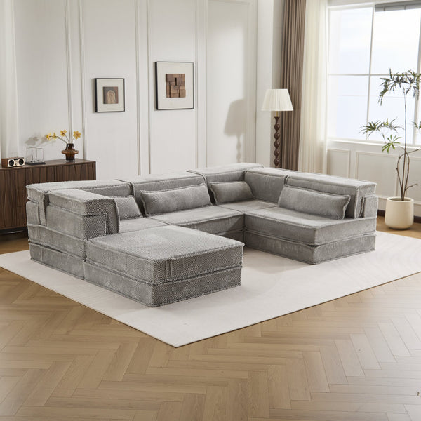 English Elm Compression Mahjong Sofa - Versatile Convertible Floor Seating With Ottoman, Pet-Friendly Fleece Fabric W3723S00036