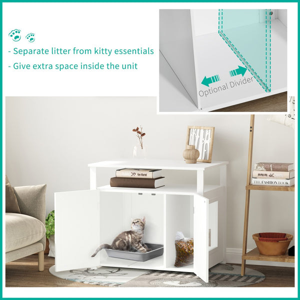 English Elm Pawhut Stylish Wooden Cat Litter Box Enclosure With Storage, Adjustable Partition & Easy Access W2225P217310-GIGA