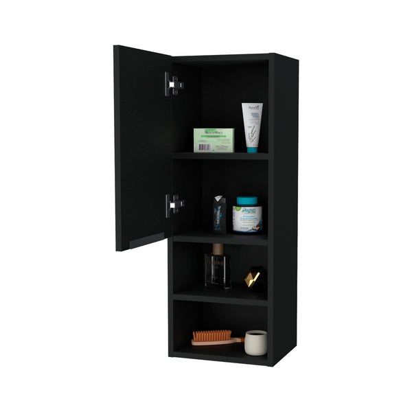 English Elm Milwaukee Black Medicine Cabinet with Mirror Door, 2 Interior Shelves & 2 Open Bottom Shelves, 32" H B128P148747