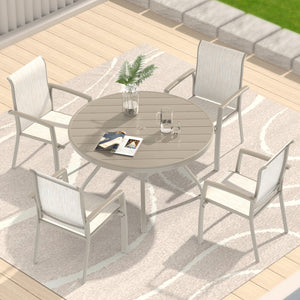 English Elm VRSHWO"Outdoor Round Patio Dining Table for 4-6, Powder-Coated Steel, Rust-Resistant with Umbrella Hole Sandstone W213P332219