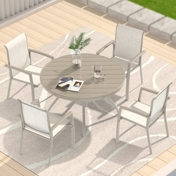 English Elm VRSHWO"Outdoor Round Patio Dining Table for 4-6, Powder-Coated Steel, Rust-Resistant with Umbrella Hole Sandstone W213P332219