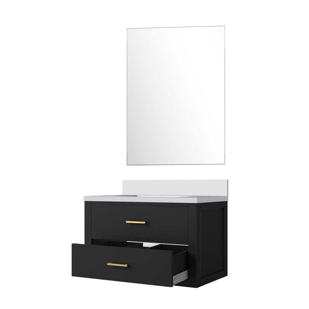 English Elm Black Single Bath Vanity With White Quartz Countertop & Frameless Mirror - Modern, Compact Design B2731S01429