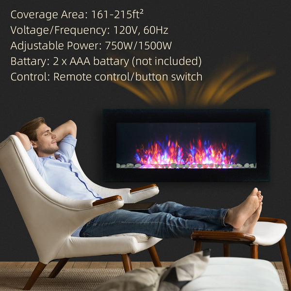 English Elm Homcom 41.3" Electric Wall-Mounted Fireplace With Realistic Flames & 7 Color Lighting, Black Finish W2225P249845