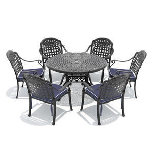 English Elm 7-piece Cast Aluminum Outdoor Dining Set European Garden Style Round Table Seats Six W1710S00633