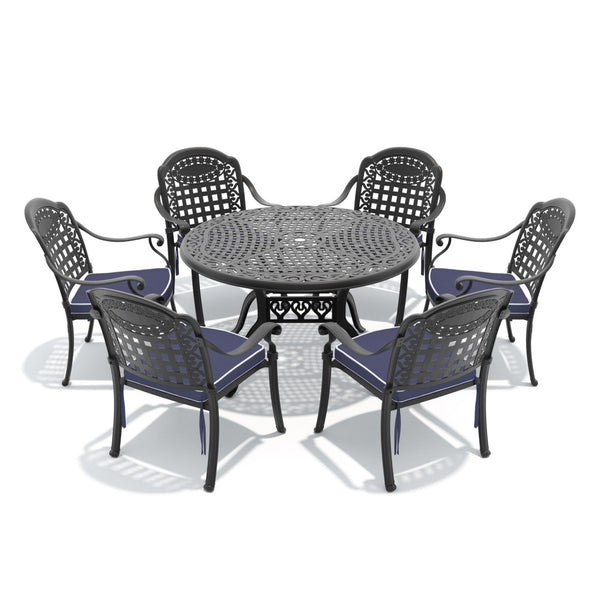 English Elm 7-piece Cast Aluminum Outdoor Dining Set European Garden Style Round Table Seats Six W1710S00633