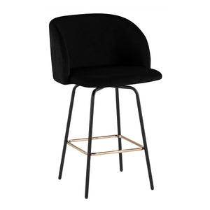 English Elm Fixed-height Swivel Counterstools Velvet Seat Gold Footrest Glam Kitchen Island Set Black B202S01827