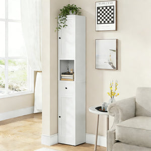 English Elm 71 Inch Narrow Steel Storage Cabinet 5 Tier with Doors Adjustable Shelves White T2398P442671