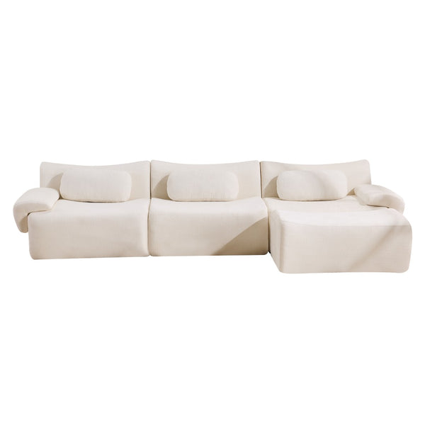 English Elm Modular Chenille Deep Seat Sectional Sofa with Bamboo Frame for Living Room Lounge White W1829S00068