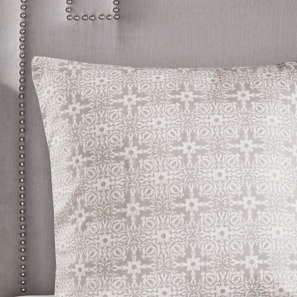 JLA Home Madison Park - 6 Piece Embroidered Cotton Reversible Comforter Set with Tufted Ivory Embroidery & Grey Medallion Prints 90 L x 90 W x 1.5H MP10-6183