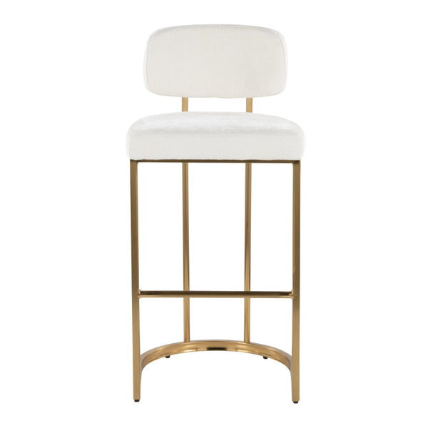 English Elm Fixed-height Barstools Powder Coated Steel Frame Brown Upholstered Seat Set of Two Gold+Creamy White B202P471218
