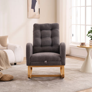 English Elm LY-5104 Plush High-Back Rocking Chair with Footrest & Storage Pocket, Ergonomic Foam Cushion for Nursery Dark Gray W2231P292981