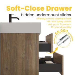English Elm Alice Floating Bathroom Vanity Rosewood Finish Engineered Stone Basin Triple Drawer W1865S00116