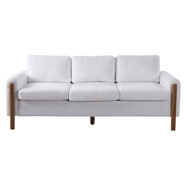 English Elm Christopher Knight Home® - 83.86" 3-Seater Sofa in Teddy Velvet with Curved Armrests & Solid Wood Legs, Plush Durable Comfort Cream White N765P331021W