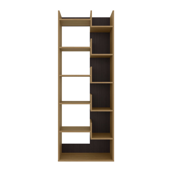 English Elm Magnolia Modern Geometric Bookcase – Macadamia/Black Engineered Wood, Space-Saving Shelf Divider B092P309163
