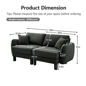 English Elm Boucle 2-Seater Loveseat Sofa In Dark Grey - Soft Fabric, Shell-Shaped Armrests, Modern Comfort W3041S00298