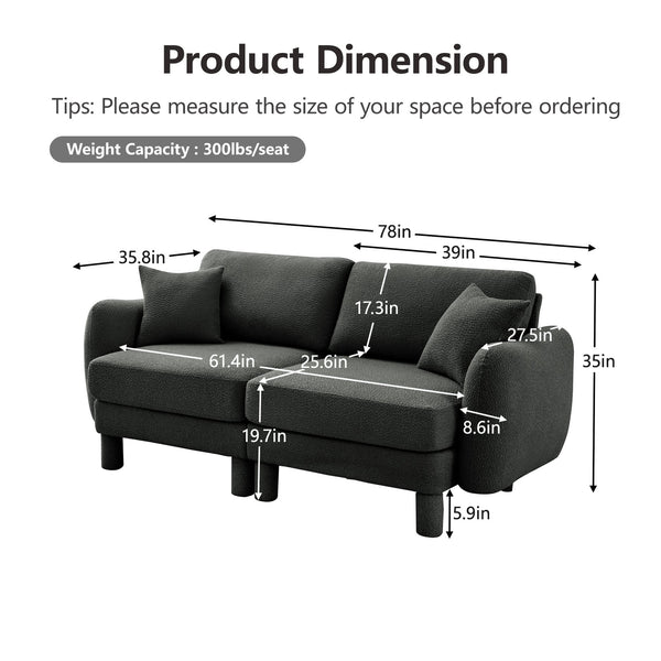 English Elm Boucle 2-Seater Loveseat Sofa In Dark Grey - Soft Fabric, Shell-Shaped Armrests, Modern Comfort W3041S00298