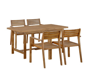 English Elm U_style Solid Acacia Wood Outdoor Dining Set Seats Four with Umbrella Hole Patio Natural WY000477AAO