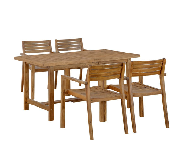 English Elm U_style Solid Acacia Wood Outdoor Dining Set Seats Four with Umbrella Hole Patio Natural WY000477AAO