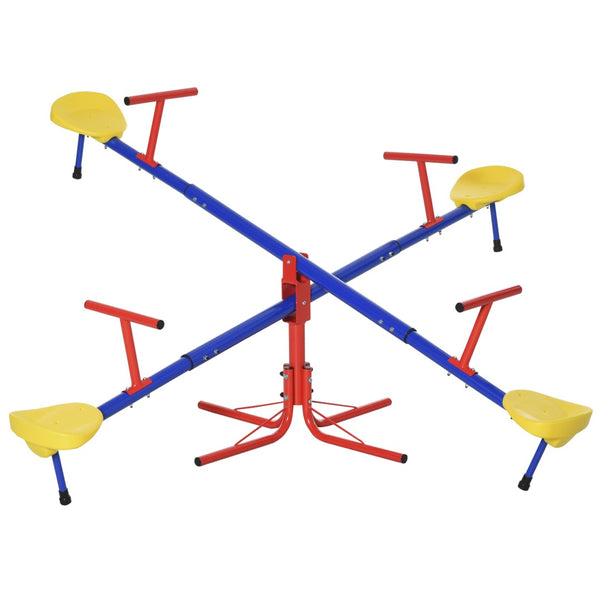 English Elm Outsunny 4 Seat Steel Spinning Seesaw Backyard Playground Equipment for Kids W2225P200487