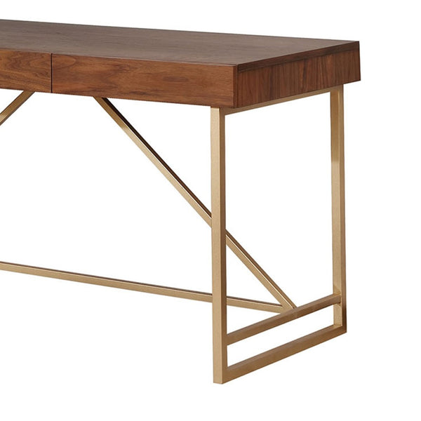 English Elm Modern Walnut Writing Desk with Sculptural Gold Legs for Home Office or Study B056P412873