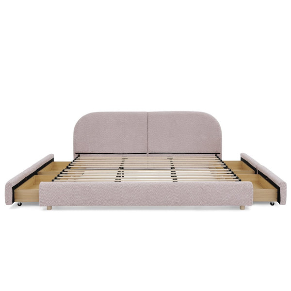 English Elm King Upholstered Storage Bed Curved Headboard Circle Yarn Fabric Modern Minimalist Frame Pink W487S00472