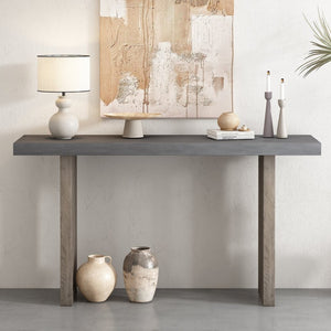 English Elm U_style Oak Veneer Console Table Sculptural Cutout Sides for Entryway or Hallway N711P241282M