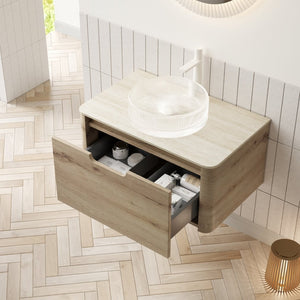 English Elm Xai Modern 30" Floating Bathroom Vanity With Round Glass Basin, Durable Plywood Cabinet & Stone Top W2615S00281-GIGA