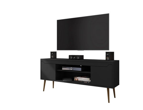 English Elm Bradley 63" Black Mid-Century Modern Tv Stand With Ample Storage, Cable Management & Stylish Design B365P398402