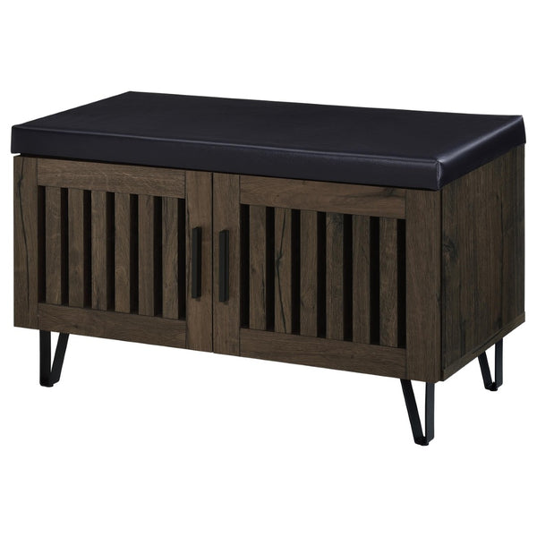 English Elm Astor Smoked Finish Entryway Bench with Drawer Open Shelving and Faux Leather Seat Oak B062P440402