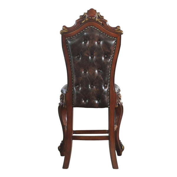 English Elm Chocolate Counter Height Chairs Set of 2 - Honey Oak Queen Anne Legs, Faux Leather, Nailhead Trim, Footrest Comfortable Elegance B062P182751